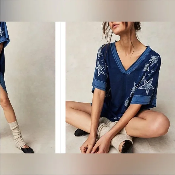 NWOT Free People We The Free Heritage Hero Tee - midnight navy combo - XS - Picture 4 of 8